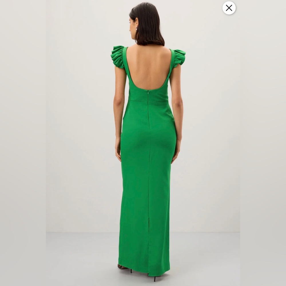 Ieena for Mac Duggal Emerald Green Maxi Dress with Ruffle Shoulders size 4 - Picture 2 of 7